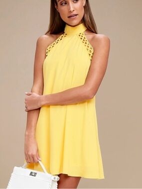 Lulu's Sunny Yellow Halter Mini Swing Dress